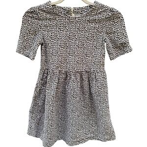 GAP Kids Girls‎ Leopard Corduroy Print Dress 8-9 Cotton Puff Sleeve